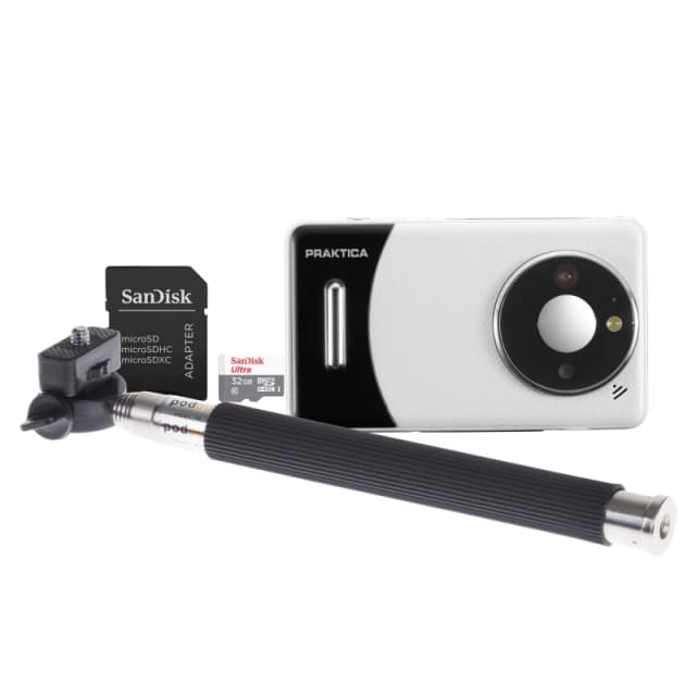 PRAKTICA DZ13 Compact Digital Camera & Selfie Stick Bundle - White & Black,White 5055189045859