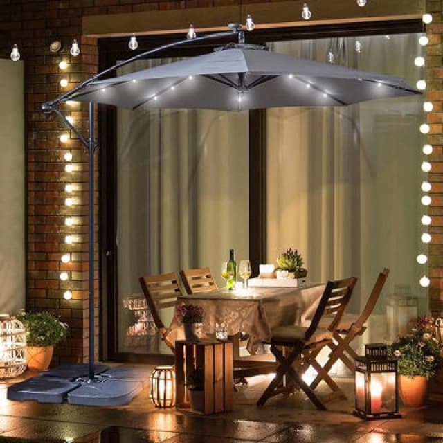 Neo 3M Outdoor LED Lights Freestanding Parasol With Water Base - Grey
