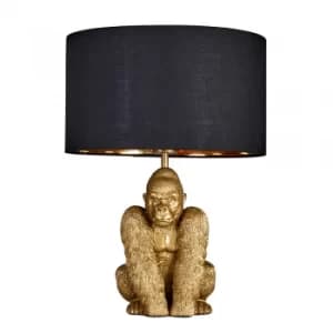 King Gorilla Table Lamp in Gold with Black and Gold Reni Shade