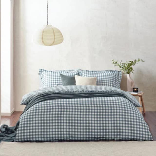 Yard Barton Gingham Check Duvet Set, Single, Blue