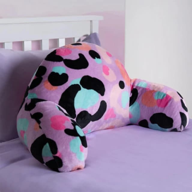 OHS OHS Leopard Print Kids Cuddle Cushion Fleece Reading Pillow, Lilac Purple Lilac One Size Unisex 5027434230914