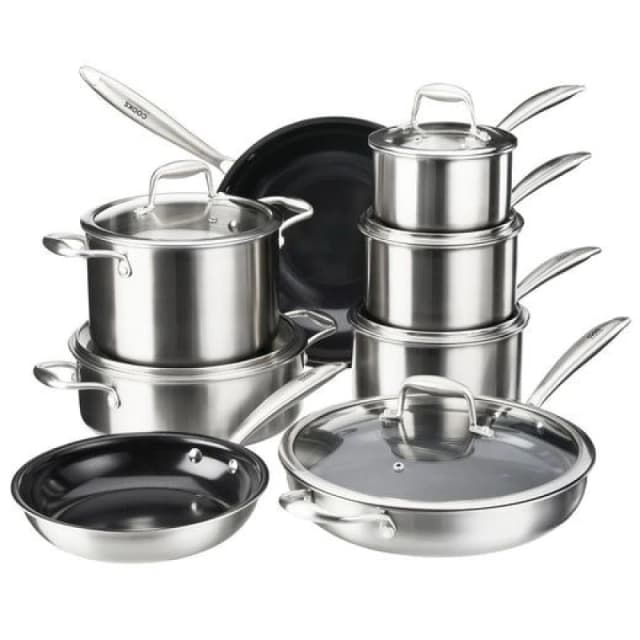 Cooks Professional 8 Piece Tri-Ply Cookware Kitchen Pots & Pans Set in Silver Size: 8 Pack Silver Unisex 8 Pack