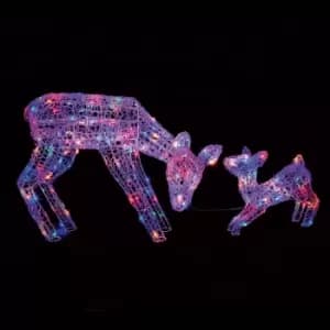 Premier Decorations 70-38cm Multi Action Soft Acrylic Mother And Baby Deer With 230 Multi LEDs