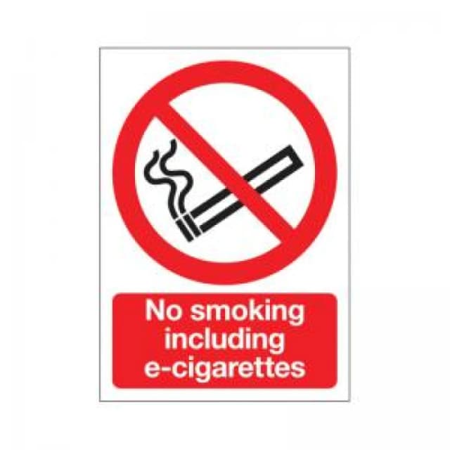 Signs and Labels No Smoking Including E-Cigarettes Sign Self Adhesive A5 Red EL008A5SAV