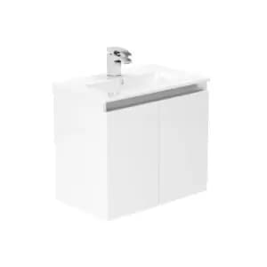 Newland 600mm Wall Hung Double Door Ceramic Basin Unit - White Gloss