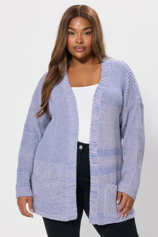 Yours Womens Knitted Pointelle Cardigan in Purple Size: 30-32 Purple Female 30-32