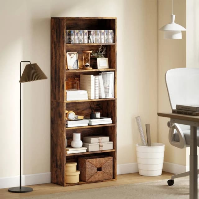 HOMCOM 6 Tier Bookshelf, Freestanding Bookcase with Adjustable Shelves in Brown Brown Unisex