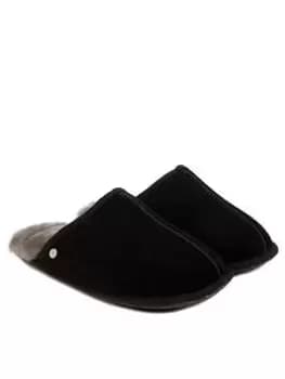 Just Sheepskin Donmar Overlocked Raised Seam Sheepskin Mule Slippers - Black, Size 11, Men