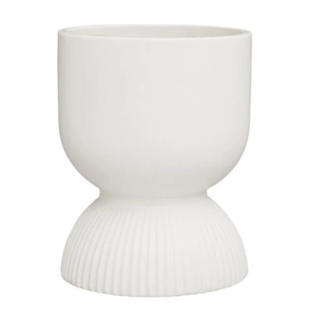 Orsina Lightweight White Planter, Durable Ceramic Construction Outdoor Pot, Cylindrical Design Flower Planter