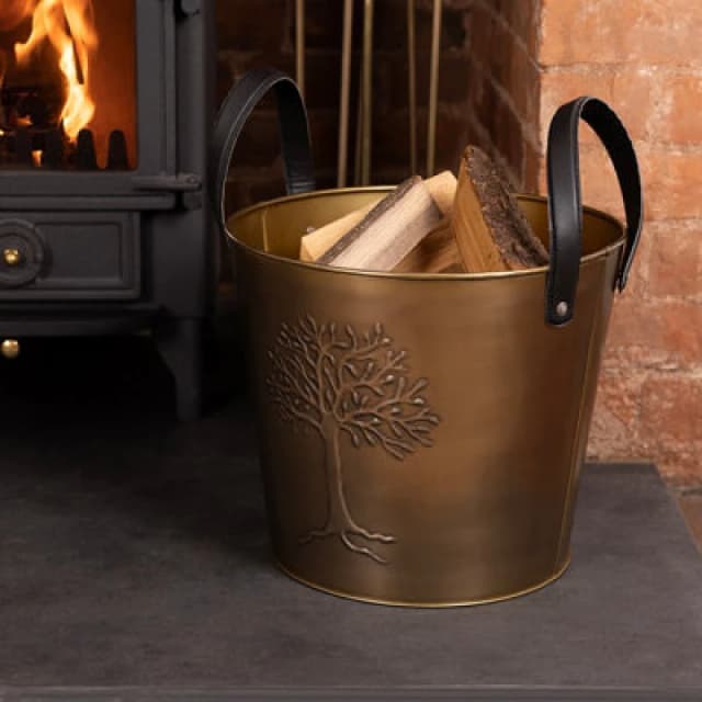 Charles Bentley Mulberry Small Antique Gold Coloured Leather Handled Log Bucket 35cm Gold