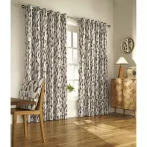 Furn Reno Ringtop Geometric Eyelet Curtains (117cm x 137cm) (Charcoal/Gold)