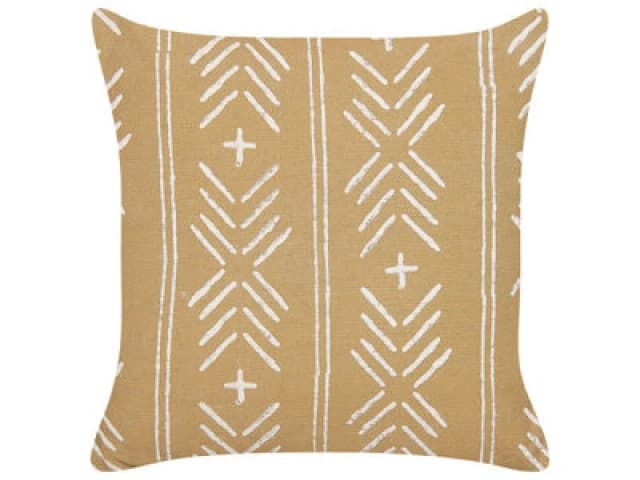 Beliani Throw Cushion Banyan Cotton 45 X 45cm Sand Beige Geometric Pattern