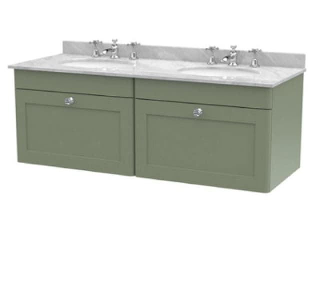 nuie 1200mm Wall Hung 2 Drawer Vanity & Marble Top - Satin Green CLC894GR6