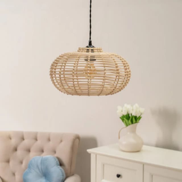 ValueLights Romy Natural Rattan Pendant Ceiling Floor Lamp Light Shade Natural