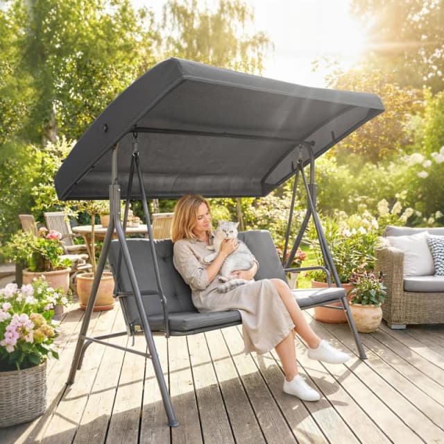 OUTSUNNY 3 Seater Garden Swing Chair, Patio Rocking Bench with Steel Frame in Dark Grey Dark Grey Unisex 3 Seater