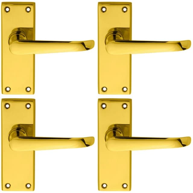 Loops 4x PAIR Straight Victorian Handle on Latch Backplate 150 x 42mm Polished Brass Metallics