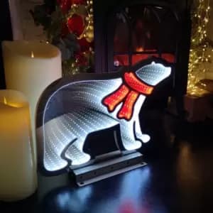 40cm LED Infinity Christmas Polar Bear Decoration with Red Scarf & Metal Base