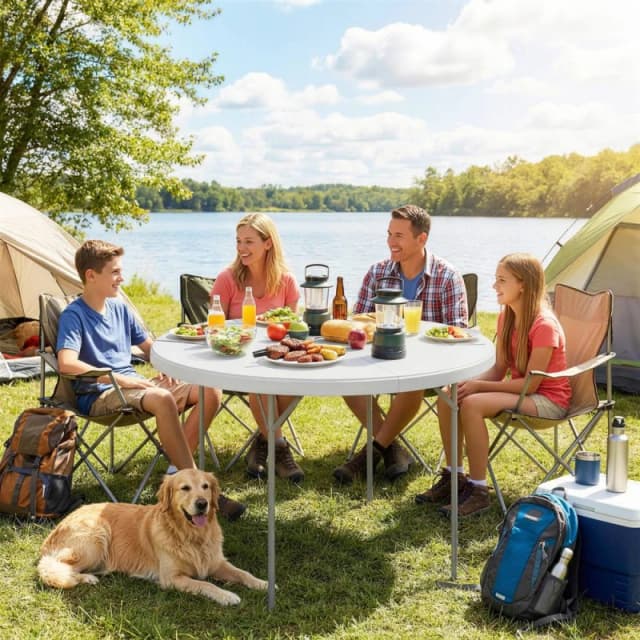 OUTSUNNY Picnic Table Folding Heavy Duty 120x120 cm, White Size: 120x120cm White Unisex 120x120 cm