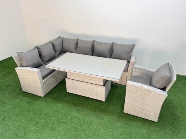 Fimous 7 Seat Garden Furniture Corner Sofa with Armchair Light Grey Light Grey Unisex
