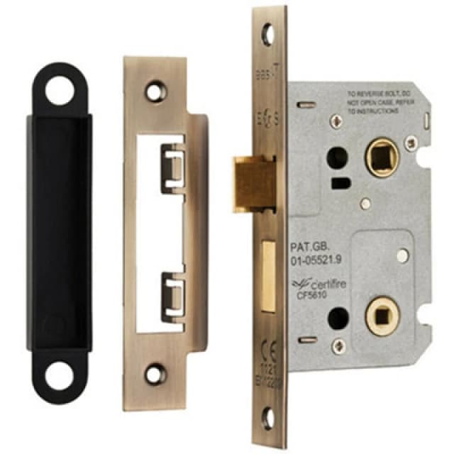 Loops Locking Bathroom Door Sashlock Latch Square Forend 64mm Antique Brass Metallics unisex