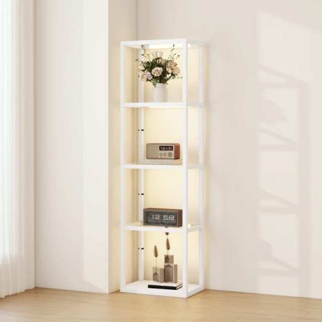 HOMCOM HOMCOM Floor Lamp with Glass Shelves, Dimmable LED Lamp for Living Room in White White One Size Unisex 5063603570603