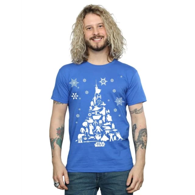 Star Wars Star Wars Men Christmas Tree T-Shirt in Blue Size: Small Blue S Male 5059400315745