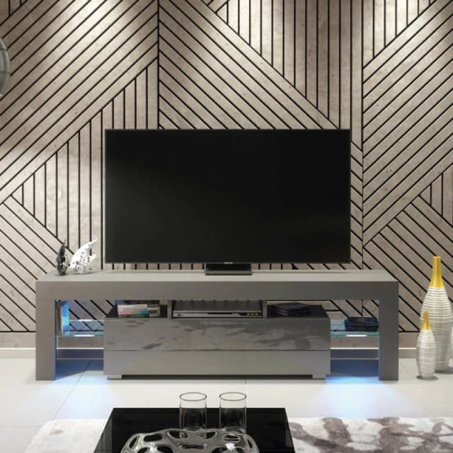 Creative Furniture Aria TV Unit 160cm - A Sleek & Functional Cabinet with Gloss Doors & LED Lights in Dark Grey Dark Grey Unisex