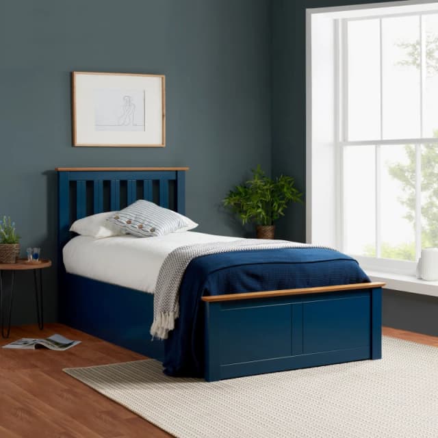 ASC Sydney 3ft Single Navy Blue Wooden Ottoman Bed Frame