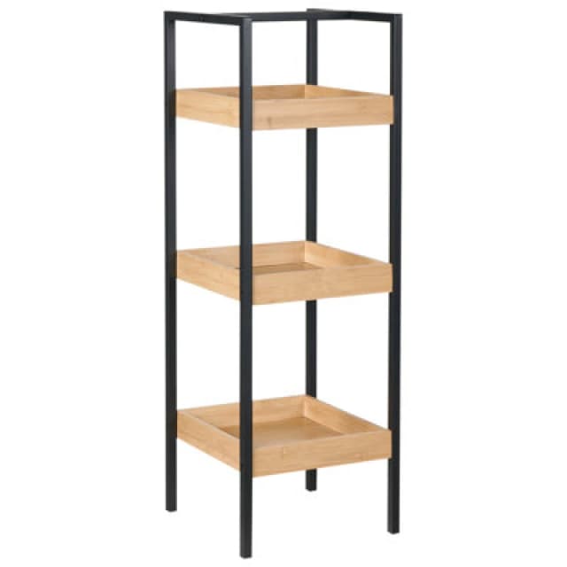 Beliani 3 Tier Shelving Unit Tajzara Bamboo Wood Light Brown