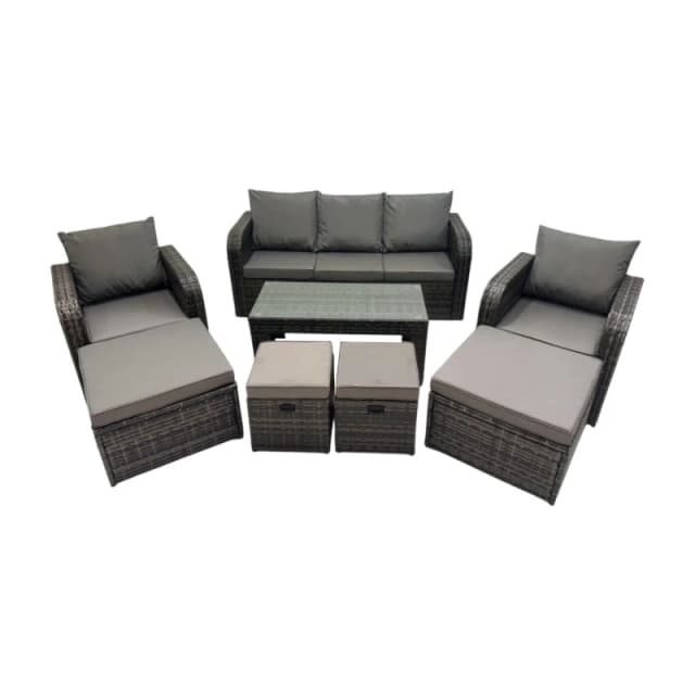Fimous 3 Seater Sofa Reclining Chair Coffee Table with 4 Footstools in Dark Grey Dark Grey Unisex