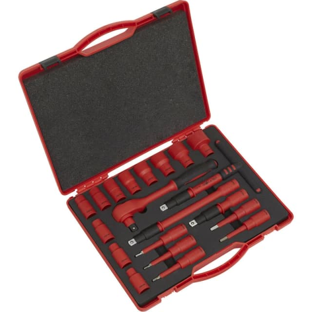 Loops 20pc VDE Insulated Socket & Ratchet Handle Set -1/2" Square Drive 6 Point Metric Multi