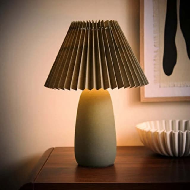 ValueLights ValueLights Taggie Dark Green Ceramic Table Lamp with Origami Lamp Shade and Bulb Dark Green One Size Unisex 5059406070235