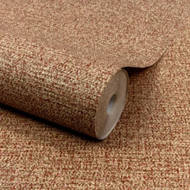 Grandeco Boutique Mysore Twill Plain Fabric Luxury Weight Embossed Wallpaper, Coral Rust