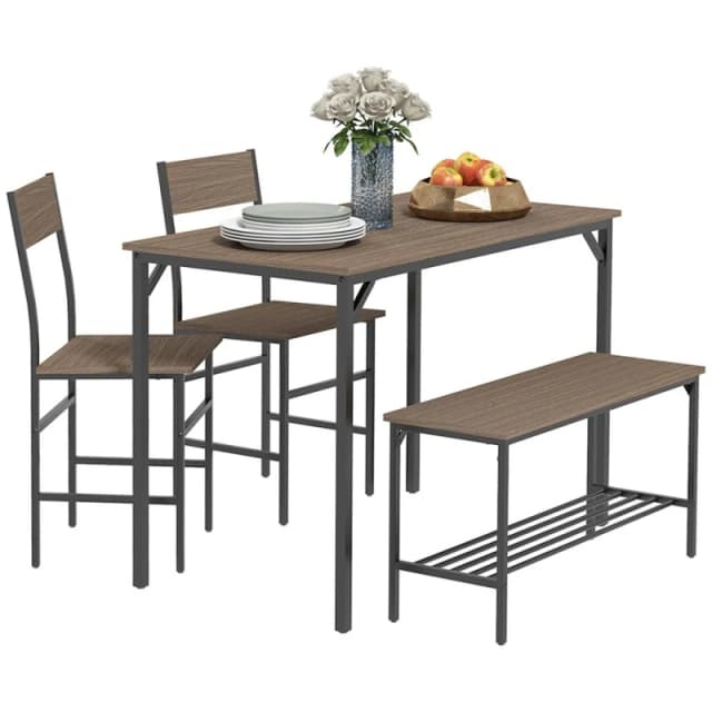 HOMCOM Dining Table and Chairs Set Of 4 With 2 Chairs Bench For Kitchen Grey 83A-109V00GY