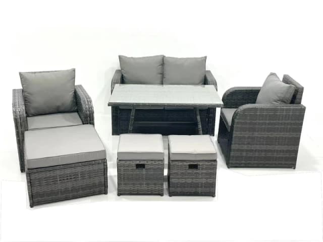 Fimous Outdoor Garden Furniture Set with Reclining Chair 3 Footstool Dark Grey Mixed Dark Grey
