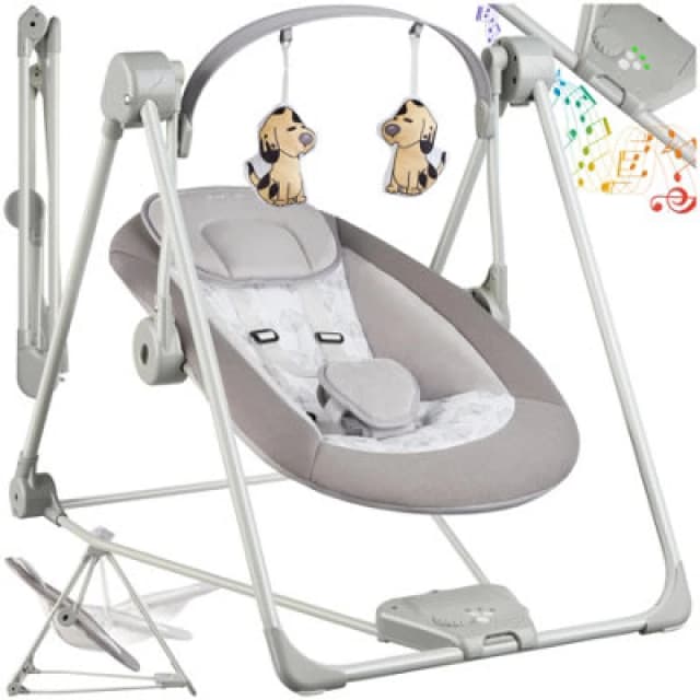Tectake Baby Rocker - 5 Speeds, Timer & Automatic Shut-Off, 4 Soothing Sounds, Washable Cover, 9 Kg Load Capacity - Light Grey