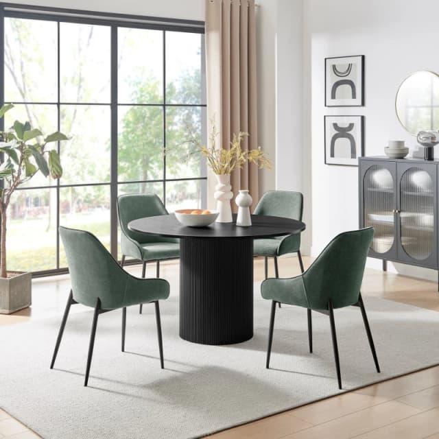 FurnitureboxUK FurnitureboxUK Penrose Black Round Dining Table & 4 Beaumont Chairs in Green Green One Size Unisex 5061064385507
