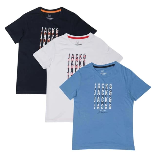 Jack and Jones Delvin 3 Pack T-Shirts - Blue Blue 7 - 8 Years