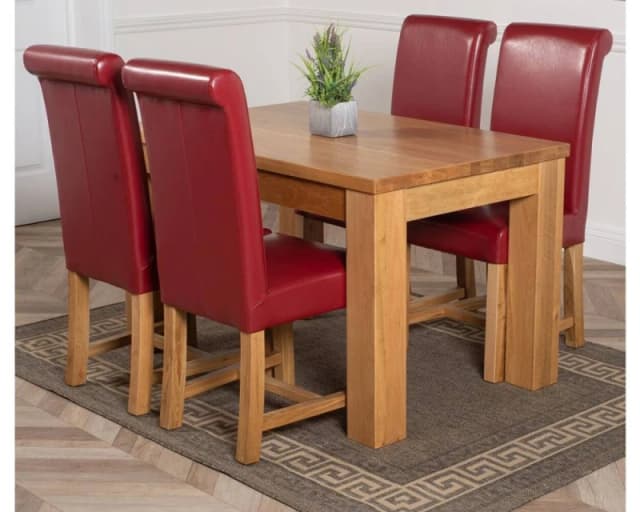Thats Furniture Dakot 127 x 82cm Oak Small Dining Table & 4 Washington Leather Chairs in Red Size: 127 x 82cm Red Unisex 127 x 82 cm