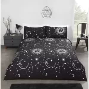 Rapport - Celestial Duvet Cover Set Reversible Bedding Foil Print Double Black