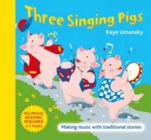 three singing pigs making music with traditional stories