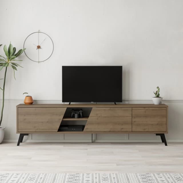 Decortie Fiona' Modern TV Unit Multimedia Centre 180cm in Dark Brown Size: 2 Pack Dark Brown Unisex 2 Pack
