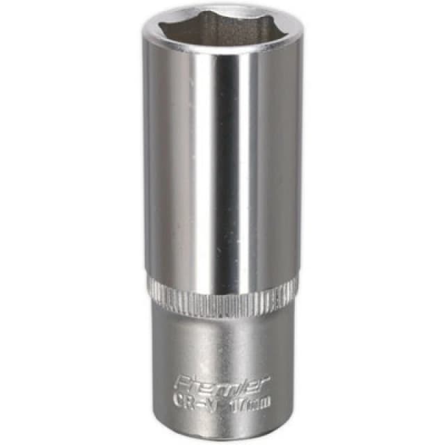 Loops 17mm Forged Steel Deep Drive Socket - 3/8" Square Drive - Chrome Vanadium Socket Metallics