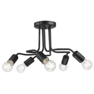 Charlie Multi Arm Semi Flush Ceiling Light Black, 5x E27