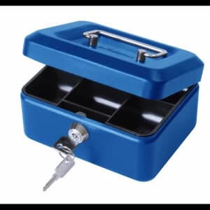 Value 20cm 8" key lock Metal Cash Box Blue