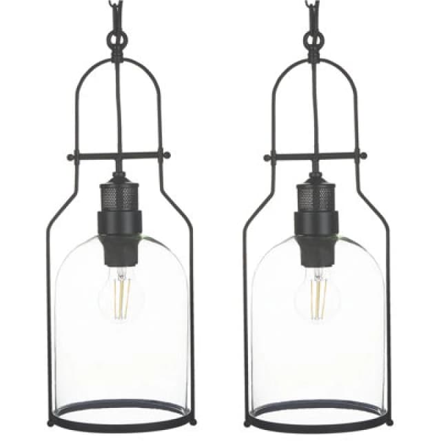 Beliani Set Of 2 Pendant Lamps Bashilo Metal Black