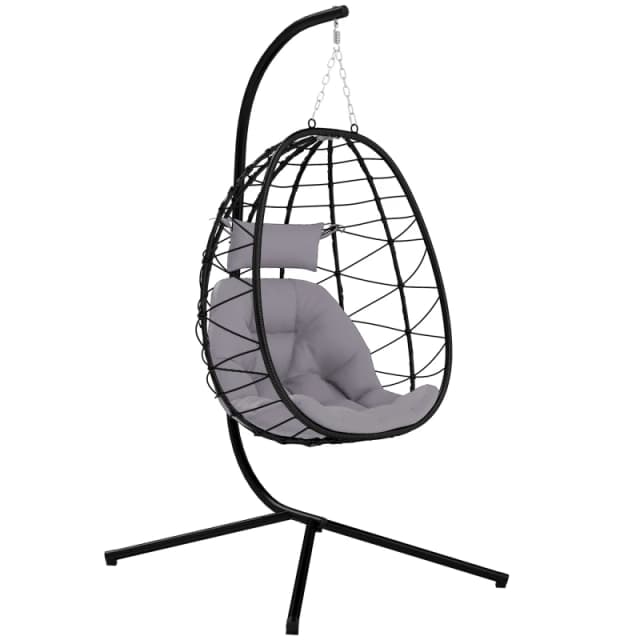 Outsunny Garden Egg Chair Outdoor Hanging Swing Chair, Folding Basket, Grey 84A-373V70GY
