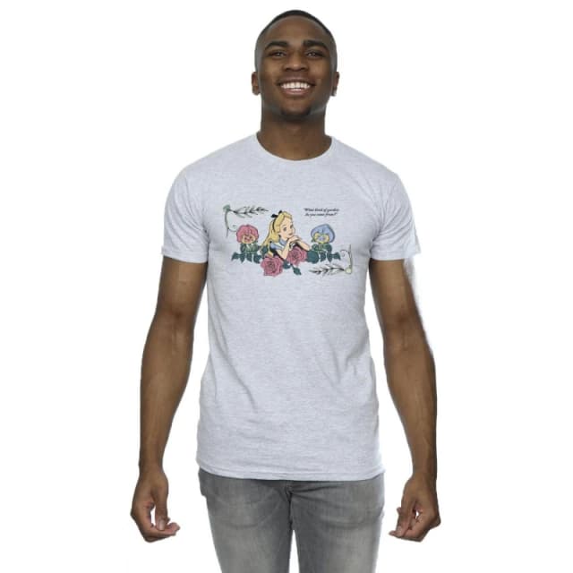 Disney Men Alice In Wonderland What Kind Of Garden T-Shirt in Grey Size: Small Grey S Male 5063153493223
