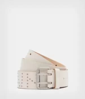 Remi AllSaints Womens Leather Belt, ROE White, Size: L