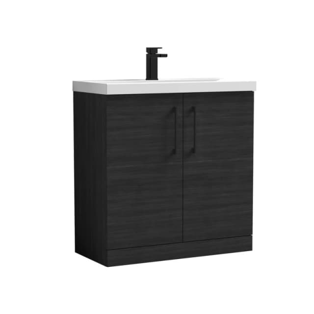 Balterley Level Contemporary Bathroom Floor Standing 2 Soft Close Door & Mid-Edge Vanity Unit Basin, Charcoal Black, 810mm